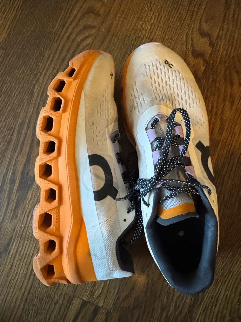 On Running Women Cloudmonster Running Shoes - White & Orange - Picture 1 of 12